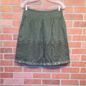 NWT J Jill Eucalyptus Embroidered Linen Skirt Size 2 Green Metallic